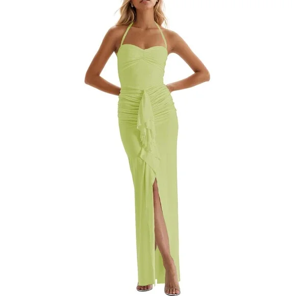 ISZPLUSH | Dresses | Iszplush Womens Maxi Dress Ruffles Tassel Halter Backless Open Split Ruched | Poshmark ISZPLUSH | Dresses | Iszplush Womens Maxi Dress Ruffles Tassel Halter Backless Open Split Ruched | Poshmark